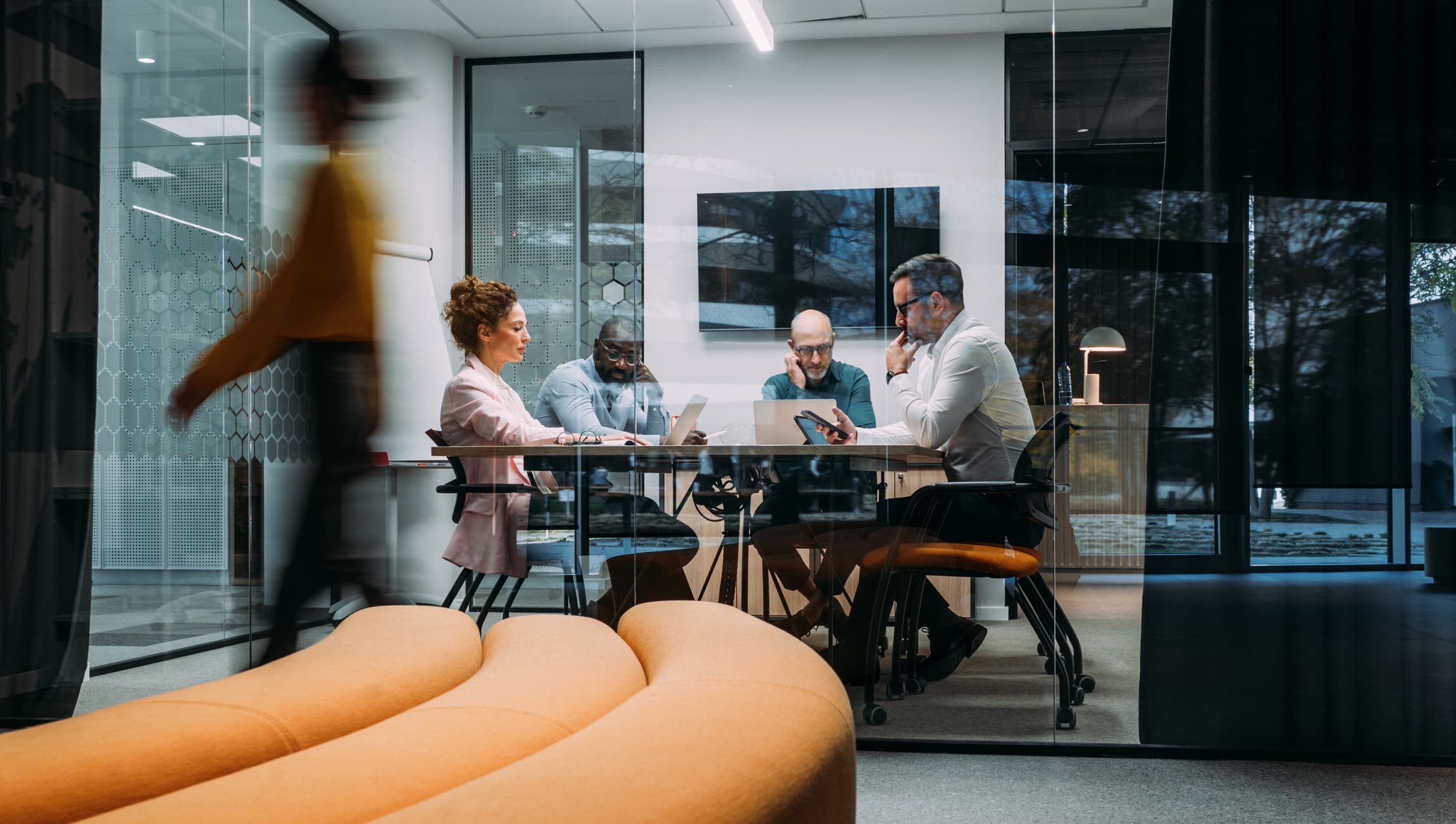 Team having meeting in modern office